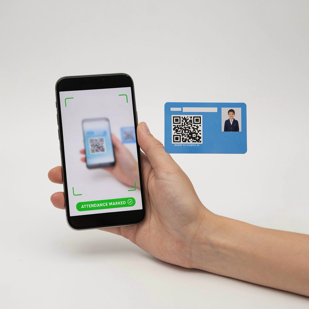 QR Code Attendance — Teacher scans the student ID card QR code