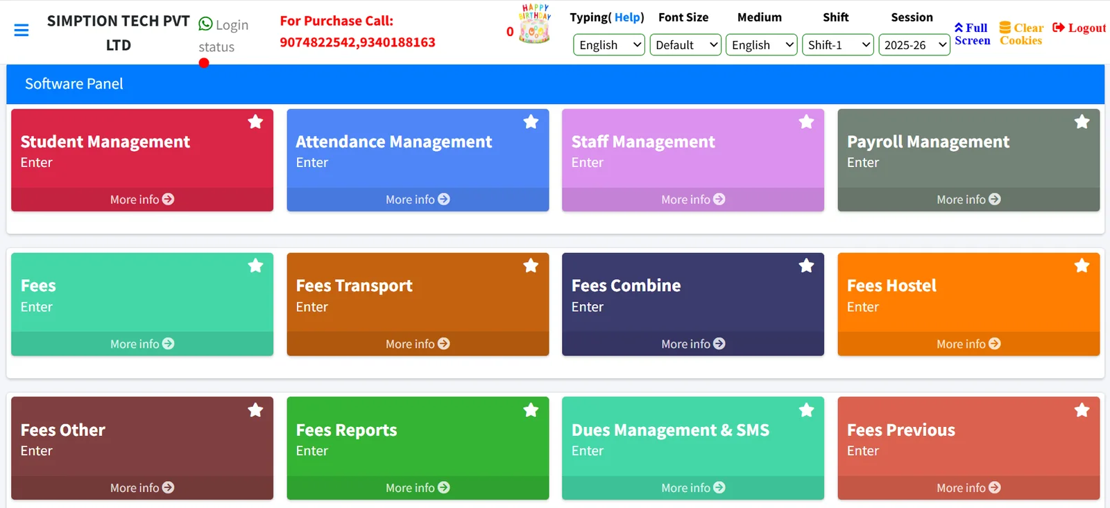 Simption School Management Software — Admin Dashboard